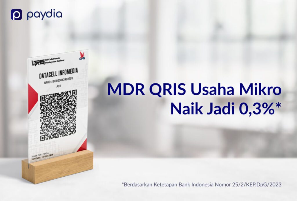 MDR QRIS kategori usaha mikro (UMI)0,3% berdasarkan ketentuan Bank Indonesia Paydia